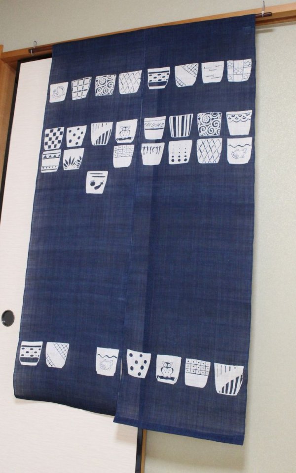 Photo7: Noren Mitsuru Japanese linen door curtain kusakizome soba choko 88 x 150cm