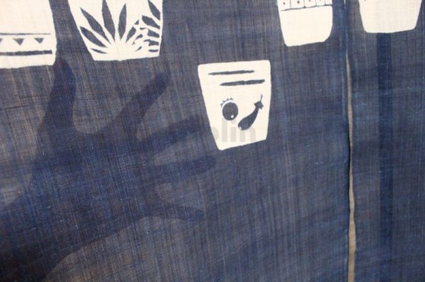 Photo4: Noren Mitsuru Japanese linen door curtain kusakizome soba choko 88 x 150cm