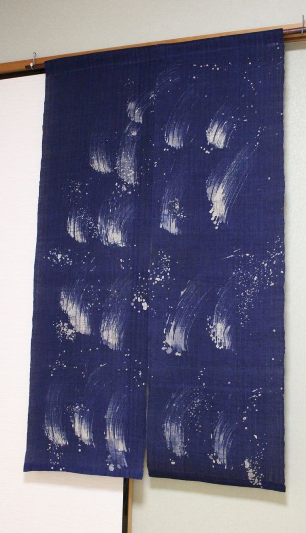 Photo1: Kyoto Noren SB Japanese batik door curtain Shibuki Splash indigo 88cm x 150cm