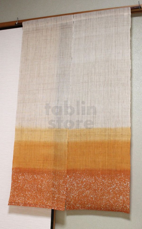 Photo1: Kyoto Noren SB Japanese batik door curtain snowstorm karashi gradation 86 x 150cm