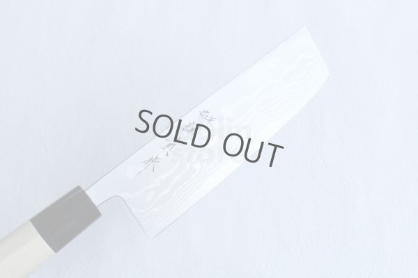 Photo7: Shigeki Tanaka Blue 2 steel Suminagashi Damascus Hand forged Nakiri knife 160mm