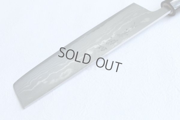 Photo5: Shigeki Tanaka Blue 2 steel Suminagashi Damascus Hand forged Nakiri knife 160mm