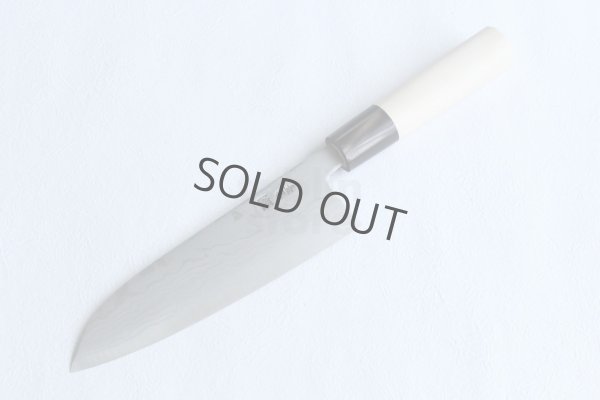 Photo10: Shigeki Tanaka Blue 2 steel Suminagashi Damascus Hand forged Santoku knife 165mm