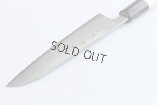 Photo7: Shigeki Tanaka Blue 2 steel Suminagashi Damascus Hand forged Santoku knife 165mm