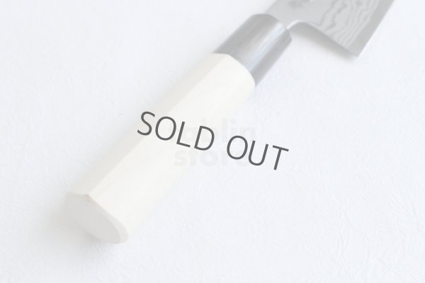 Photo5: Shigeki Tanaka Blue 2 steel Suminagashi Damascus Hand forged Santoku knife 165mm