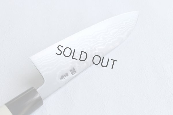 Photo3: Shigeki Tanaka Blue 2 steel Suminagashi Damascus Hand forged Santoku knife 165mm