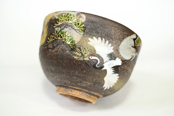 Photo2: Kiyomizu sd pottery Japanese matcha tea ceremony bowl crane and tortoise kissho