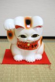 Photo11: Japanese Lucky Cat Tokoname YT Porcelain Maneki Neko bowing Right hand H25cm