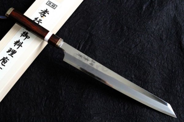 Photo1:  Shiden SAKAI TAKAYUKI silver-3 steel Kiritsuke Kengata yanagiba any size