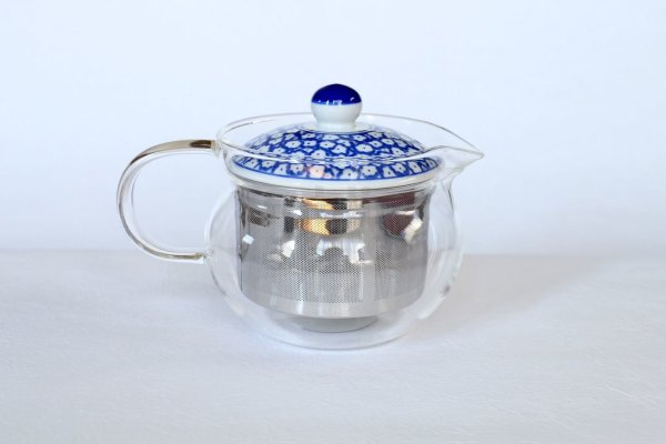 Photo1: Hasami Porcelain Glass Japanese tea pot milk S type strainer blue 375ml