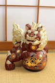 Photo6: Japanese Leo Shishi Dragon Lion dog Kutani Porcelain mori red H31cm Left