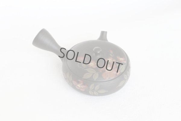 Photo1: Tokoname ware Japanese tea pot Gyokko ceramic tea strainer red flower flat 140ml