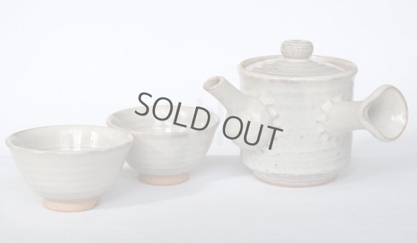 Photo2: Japanese tea pot cups set Hagi ware Hakuyu soroe pottery tea strainer 420ml