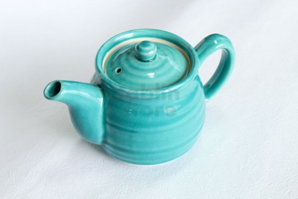 Photo1: Mino ware Japanese tea pot miyabi turquoise blue stainless tea strainer 540ml