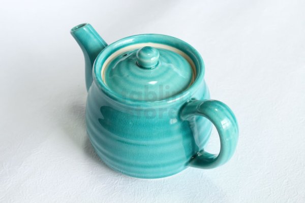 Photo2: Mino ware Japanese tea pot miyabi turquoise blue stainless tea strainer 540ml