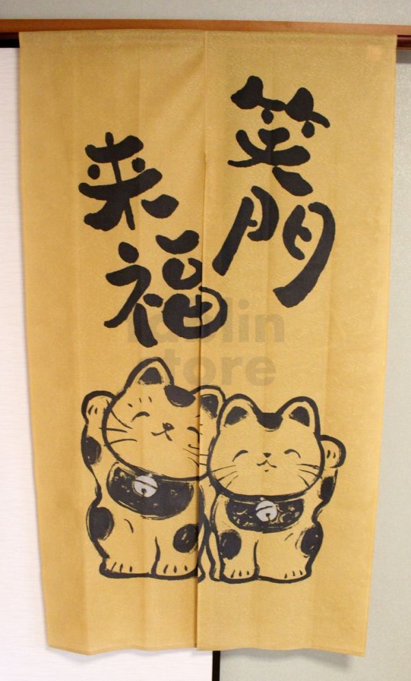 Photo2: Noren Japanese Curtain Doorway Room Divider lucky cat maneki neko 85 x 150cm