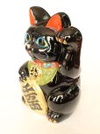 Photo5: Japanese Lucky Cat Tokoname ware YT Porcelain Maneki Neko Kai black left h H23cm