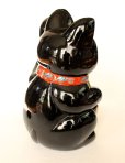 Photo3: Japanese Lucky Cat Tokoname ware YT Porcelain Maneki Neko Kai black left h H23cm