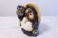 Photo2: Shigaraki pottery Japanese figurineTanuki Raccoon Dog with Owl H26cm (2)