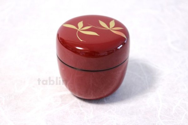 Photo1: Tea Caddy Japanese Natsume Echizen Urushi lacquer Matcha container Orchid Red