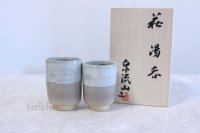 Hagi ware Senryuzan climbing kiln Japanese tea cups hime cray dimple set of 2