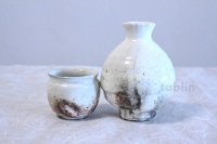 Shigaraki pottery Japanese Sake bottle & cup set kobiki tokkuri