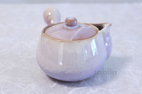 Photo3: Hagi yaki ware Japanese tea pot Purple kyusu with stainless tea strainer 360ml