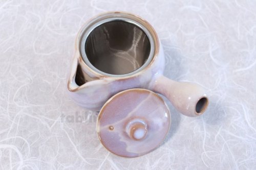 Other Images1: Hagi ware Japanese tea pot cups set purple yu with stainless tea strainer 350ml