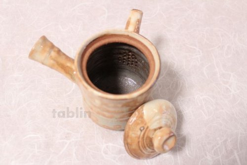 Other Images1: Hagi yaki ware Japanese tea pot cups set Kama hen pottery tea strainer 430ml