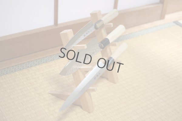 Photo3: ibuki Japanese tsuga wooden stand display shelf holder tower rack kit for 3 knives