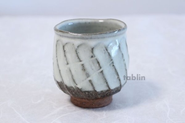 Photo3: Hagi yaki ware Japanese tea cups pottery white glaze yunomi ki set of 2