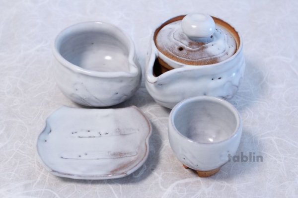 Photo2: Japanese tea set pot cups Houhin White glaze pottery tea strainer 260ml