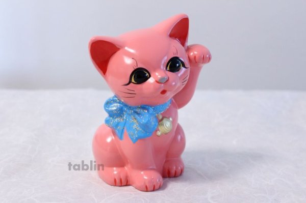 Photo3: Japanese Lucky Cat Tokoname ware YT Porcelain Maneki Neko ribbon pink H15cm