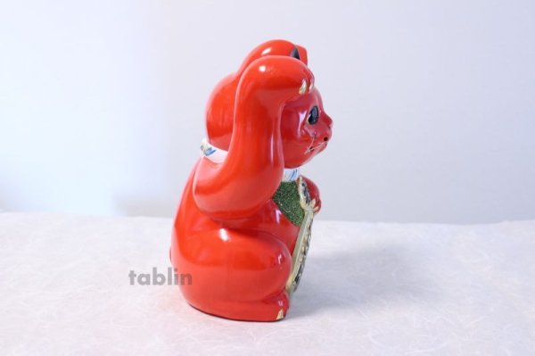 Photo5: Japanese Lucky Cat Tokoname ware YT Porcelain Maneki Neko koban right red H25cm