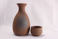 Mino yaki ware Japanese Sake bottle and Sake cup set bize tokuri