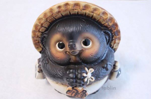 Photo1: Shigaraki pottery Japanese Tanuki Cute Raccoon Dog Onegai ryote H22cm