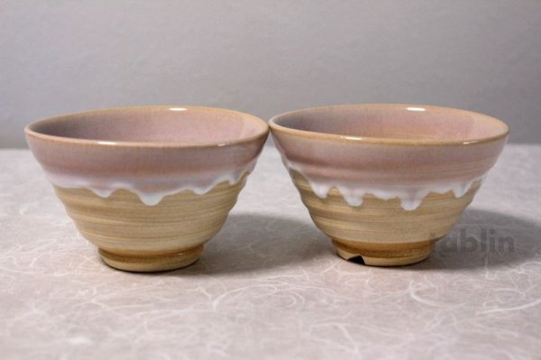 Photo1: Hagi yaki ware Japanese rice bowl Haginoshizuku set of 2
