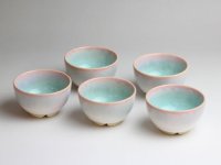 Hagi ware Japanese pottery yunomi sencha bowl tea cups mint 130ml set of 5