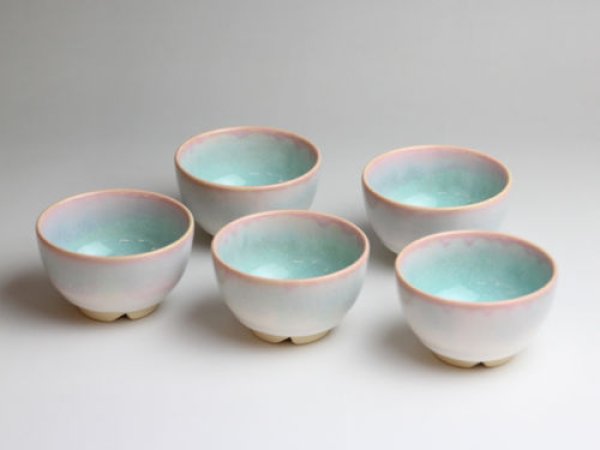Photo1: Hagi ware Japanese pottery yunomi sencha bowl tea cups mint 130ml set of 5