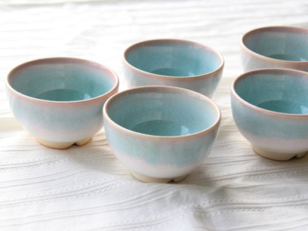 Photo2: Hagi ware Japanese pottery yunomi sencha bowl tea cups mint 130ml set of 5
