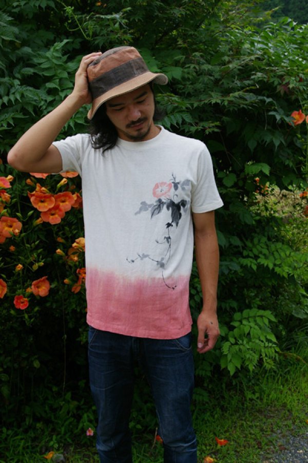 Photo1: Natural and Hand dyes Mitsuru unisexed T-shirt made in Japan morning glory asaga