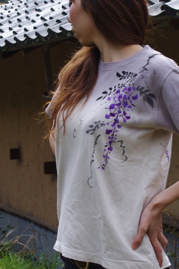 Photo1: Natural and Hand dyes Mitsuru unisexed T-shirt made in Japan Japanese wisteria