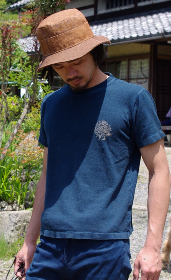 Photo1: Natural and Hand dyes Mitsuru unisexed T-shirt made in Japan indigo sunflower