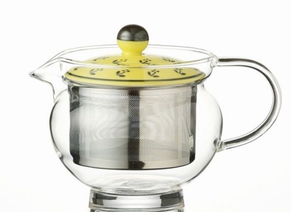 Photo1: Hasami Porcelain Glass Japanese tea pot kuresupo S type strainer yellow 375ml