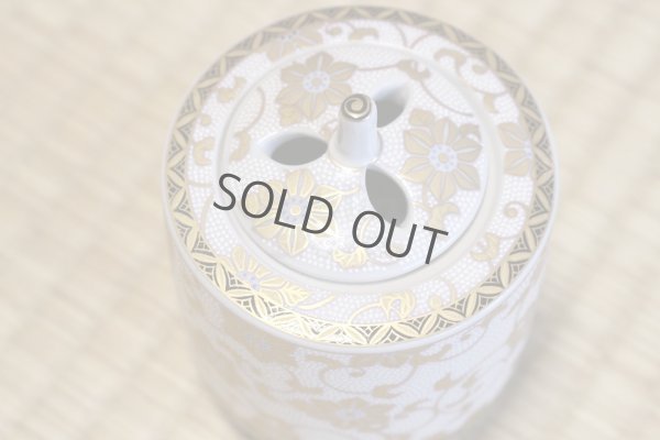 Photo4: Kutani yaki ware Japanese incense burner hakuchibu tessen seiho with wood box