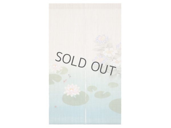 Photo1: Noren Japanese Doorway Curtain waza kyoto ajisai hydrangea linen 88 x 150 cm