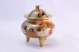 Photo2: Kutani yaki ware Japanese incense burner Hanazume 2.8 with wood box (2)