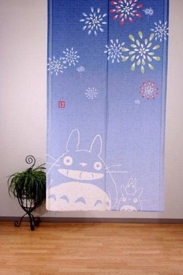 Photo1: Noren Japanese curtain My Neighbor Totoro firework 83cm x 150cm