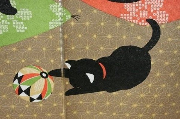 Photo2: Noren Japanese Curtain Doorway Room Divider Neko black cat 85cm x 150cm