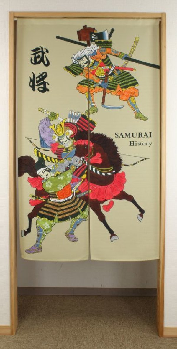 Photo1: Noren nm Japanese door curtain Ukiyoe Busho Samurai 85 x 150cm